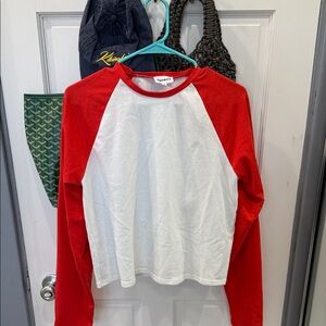 Super down Red & White Raglan Long-Sleeve Shirt